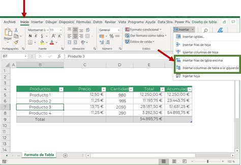 como insertar una fila en excel|Insertar o eliminar filas y columnas